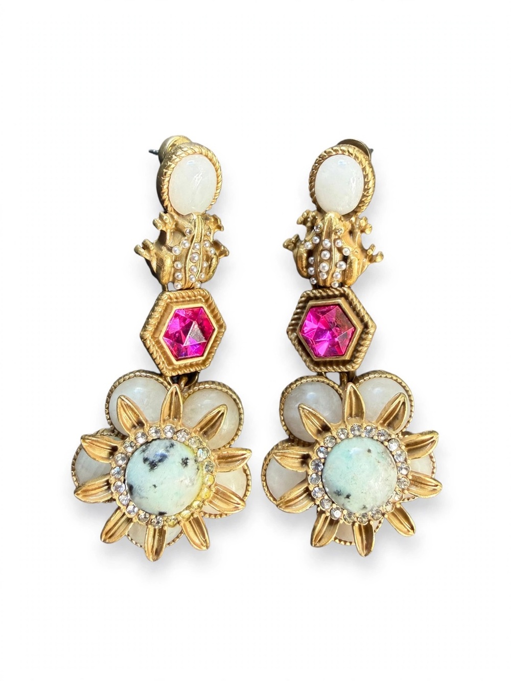 New Gold-Tone Frog & Flower Dangle Earrings with 925 Silver Posts For Women E081